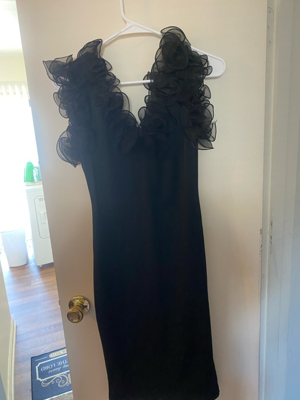 Black Ruffle-Shoulder Sleeveless Dress
